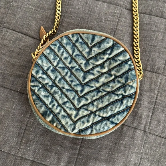 YSL Authentic Round Quilted Crossbody Denim with Gold and Leather Accents - Picture 3 of 7